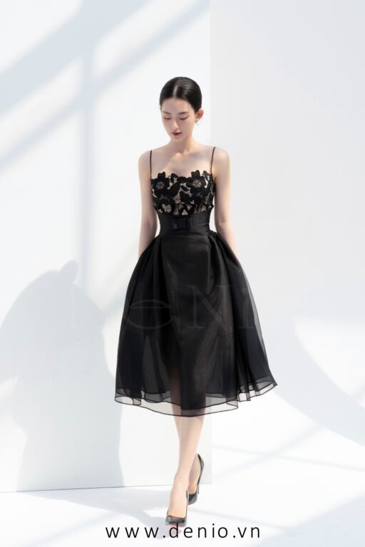 Vanessa Taffeta Dress with Lace