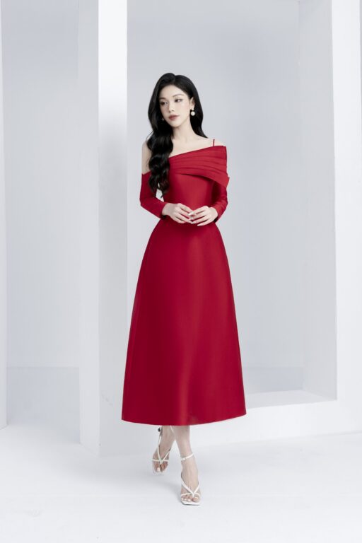 Sails Off-Shoulder Pleated Dress