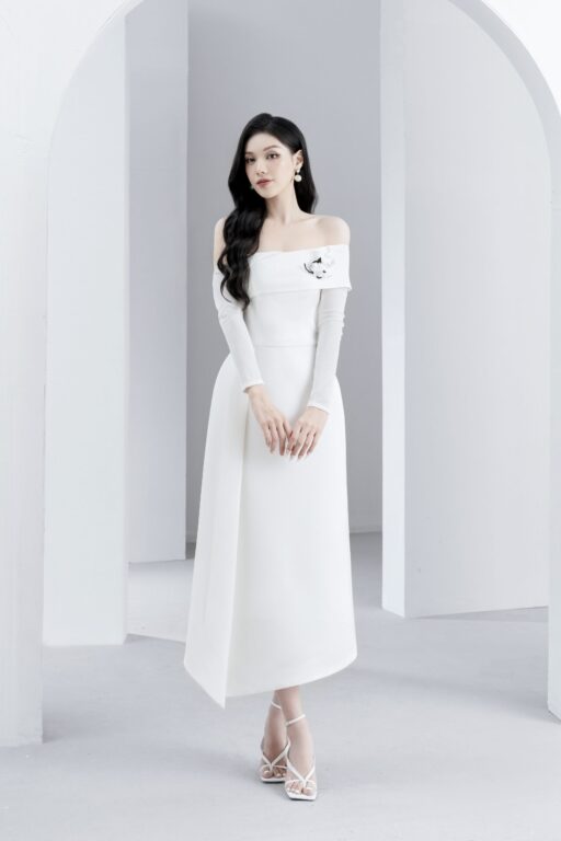 Louisa Off-Shoulder Pleated Dress