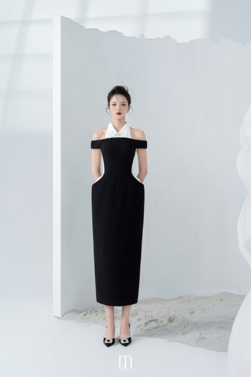 Cookie off-shoulder pencil dress with collar