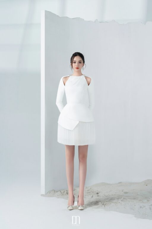 Callie pleated dress with cut-out shouder