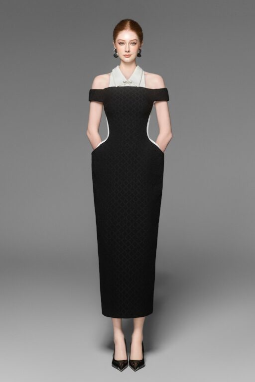 Cookie off-shoulder pencil dress with collar