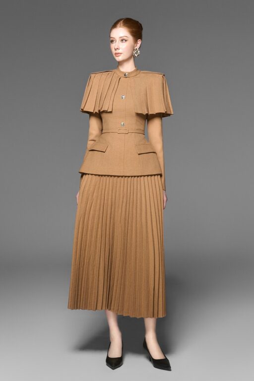 Molly tweed pleated midi skirt