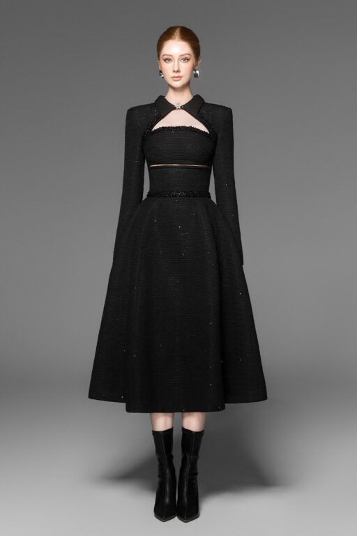 Brenna cut out chest tweed dress