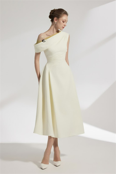 Elan Two-tone Off-shoulder A-line Midi Dress