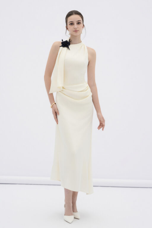 Mireille halter neck maxi dress with flower ruffles DN0756