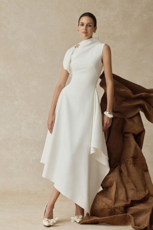 Cerelle asymmetrical hem flared midi dress