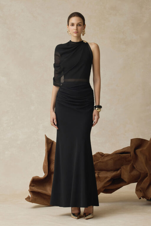 Averi one-shoulder high neck draped top