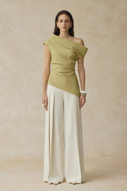 Phoebe Asymmetrical one-shoulder draped top